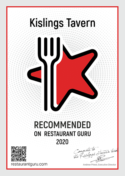Kislings Restaurant Guru Award 2020
